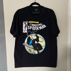 Marvel Black Spider-Man Comic Graphic Tee with Blue Accents